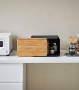 Bread Box with Cutting Board Lid - Steel + Wood from Yamazaki Home