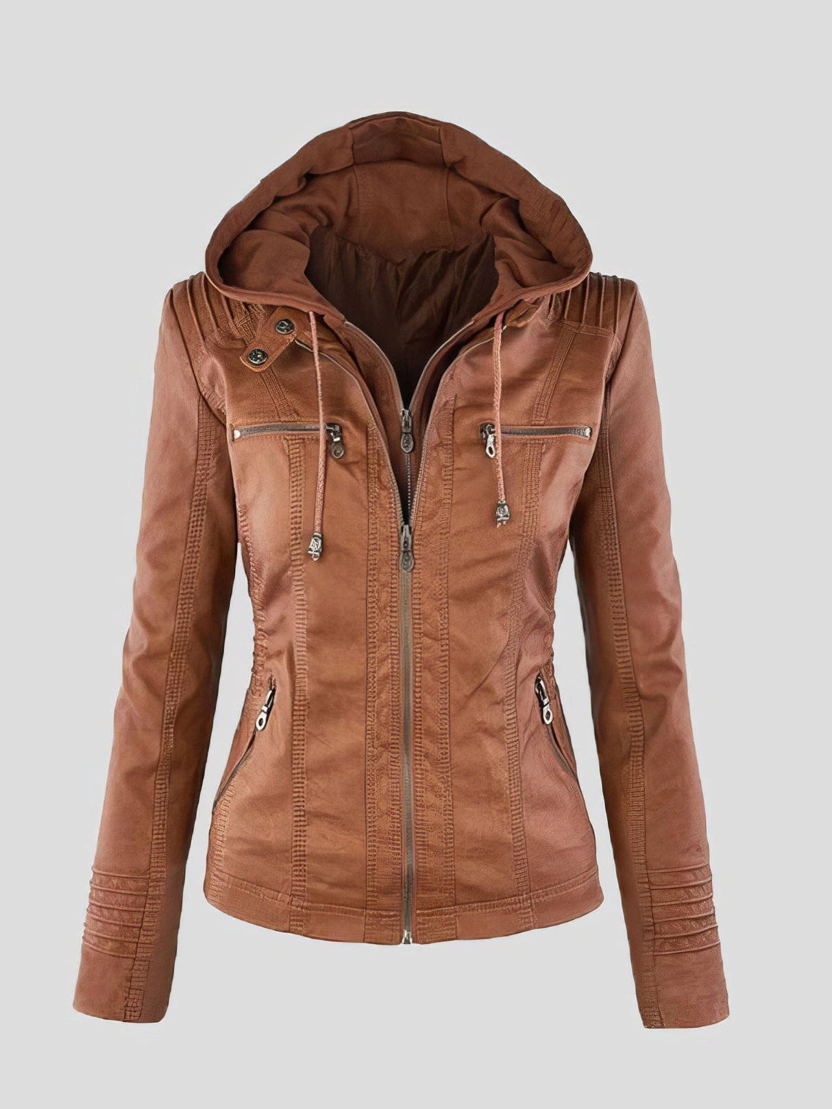 Beige Corduroy Shirt Jacket with Houndstooth Panel from MsDressly