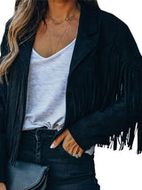Black and Sage Green Fringe Suede Jacket from MsDressly