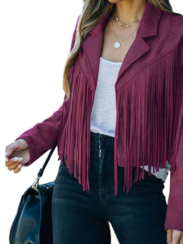 Black and Sage Green Fringe Suede Jacket from MsDressly