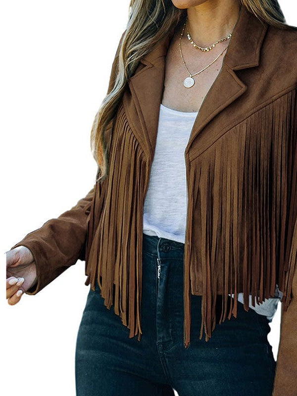 Black and Sage Green Fringe Suede Jacket from MsDressly