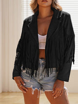 Black and Sage Green Fringe Suede Jacket from MsDressly