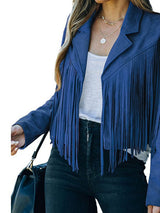 Black and Sage Green Fringe Suede Jacket from MsDressly