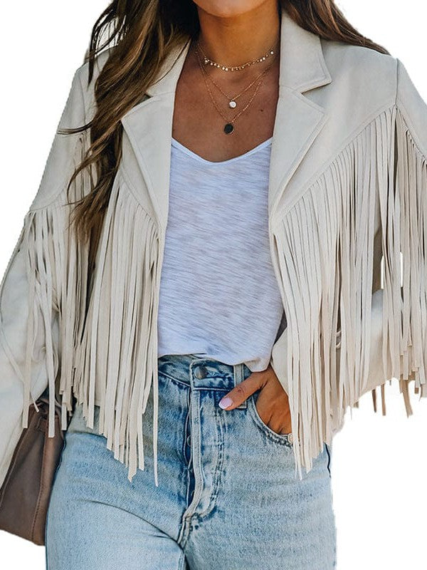 Black and Sage Green Fringe Suede Jacket from MsDressly