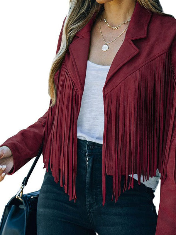 Black and Sage Green Fringe Suede Jacket from MsDressly