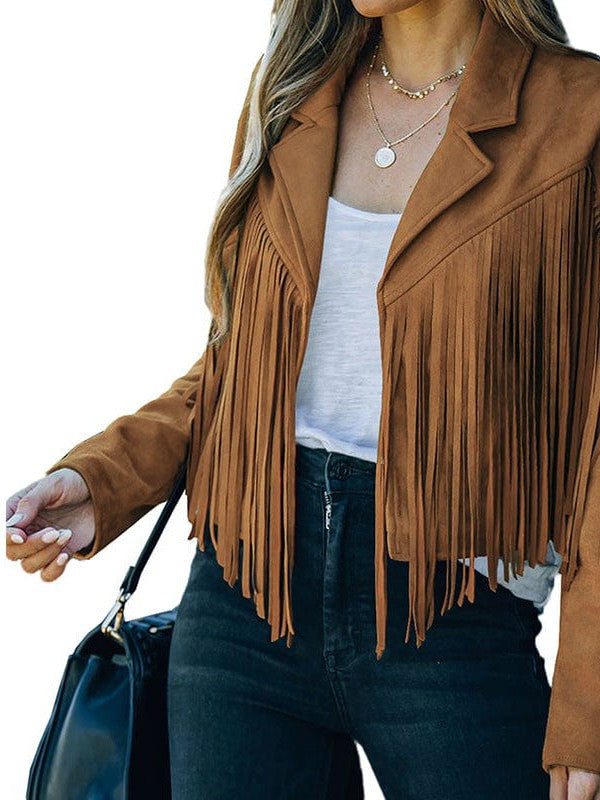Black and Sage Green Fringe Suede Jacket from MsDressly