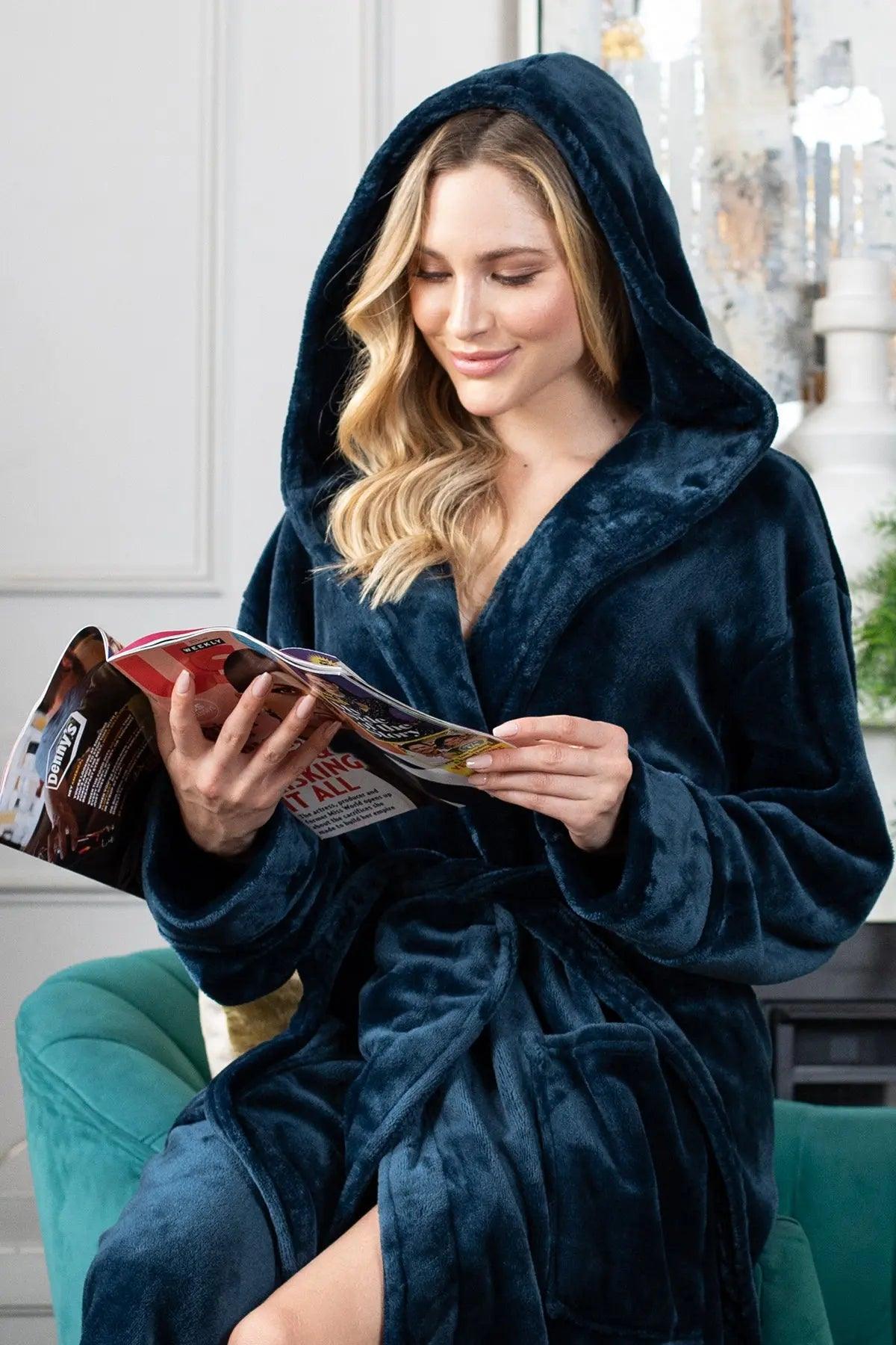 Hooded Plush Bathrobes for Women From Lotus Linen