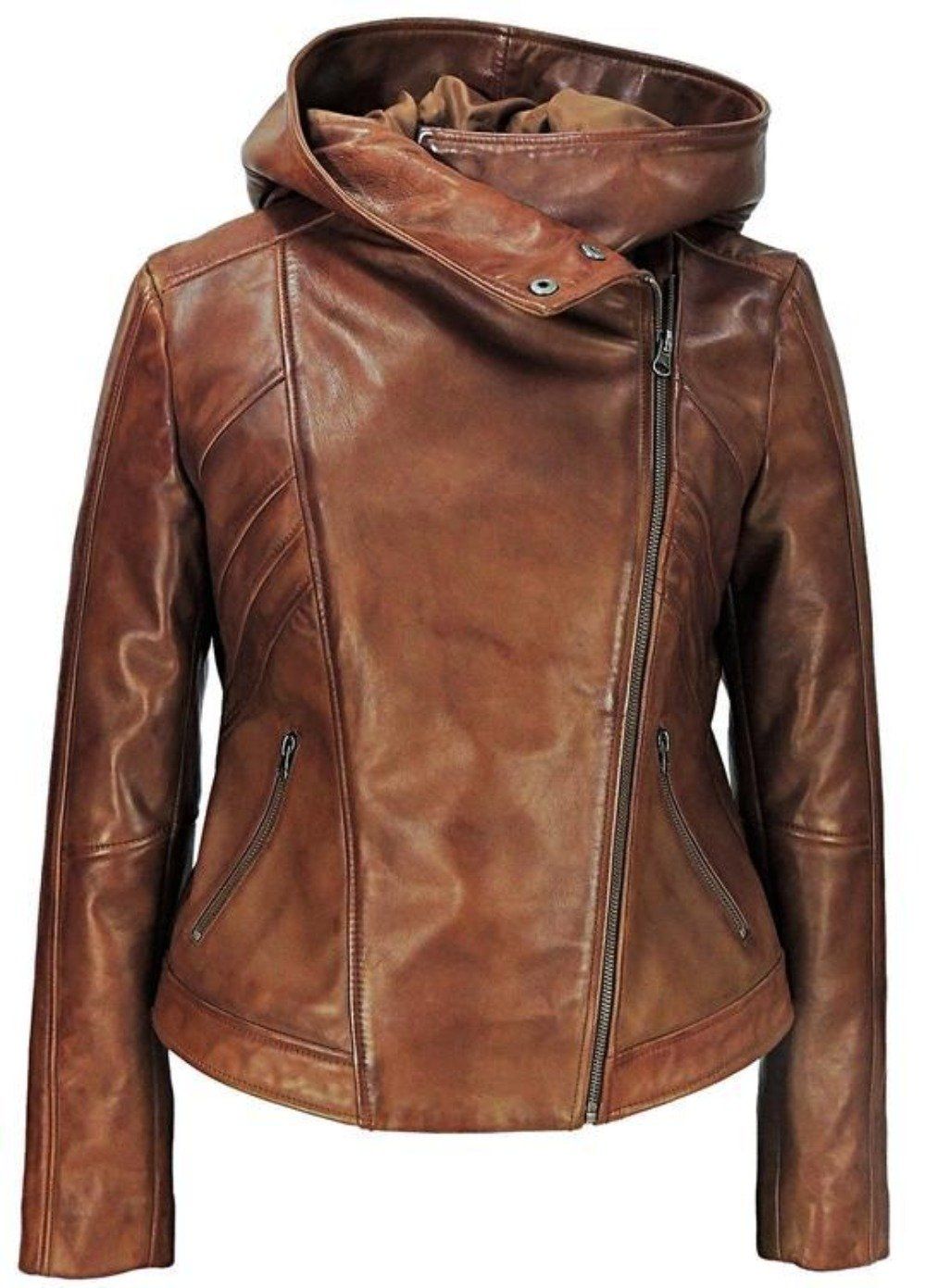 Sasha High Fashion Womens Hooded Leather Jacket from FAD