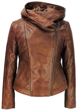 Sasha High Fashion Womens Hooded Leather Jacket from FAD