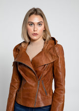Sasha High Fashion Womens Hooded Leather Jacket from FAD