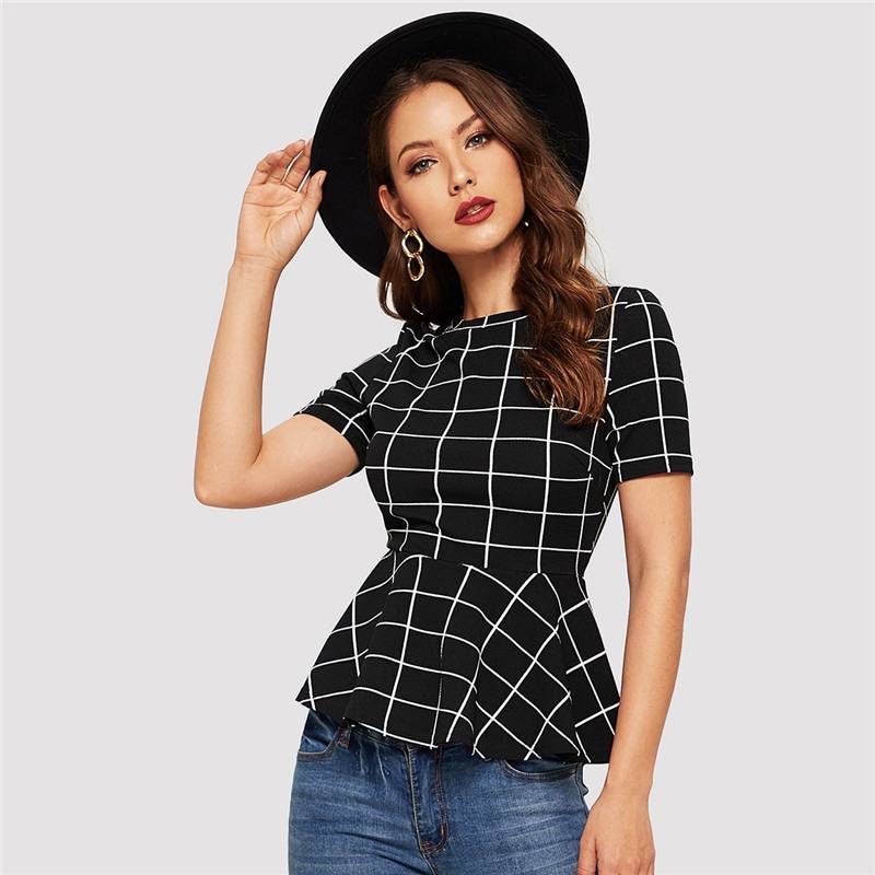 Women's Plaid Design Black Blouse From Kawaii Stop