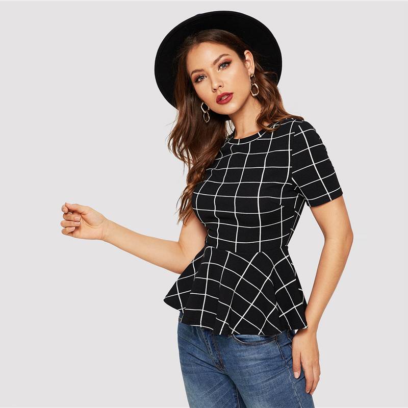Women's Plaid Design Black Blouse From Kawaii Stop