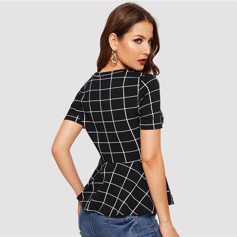 Women's Plaid Design Black Blouse From Kawaii Stop