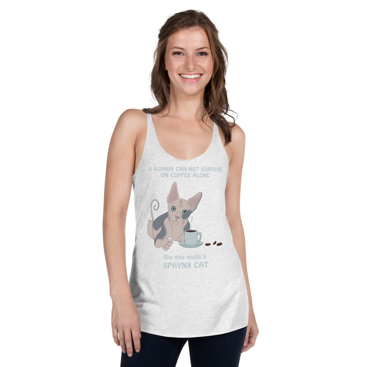 "WOMAN CAN'T SURVIVE ON COFFEE ALONE" TANK from ReNewedPet