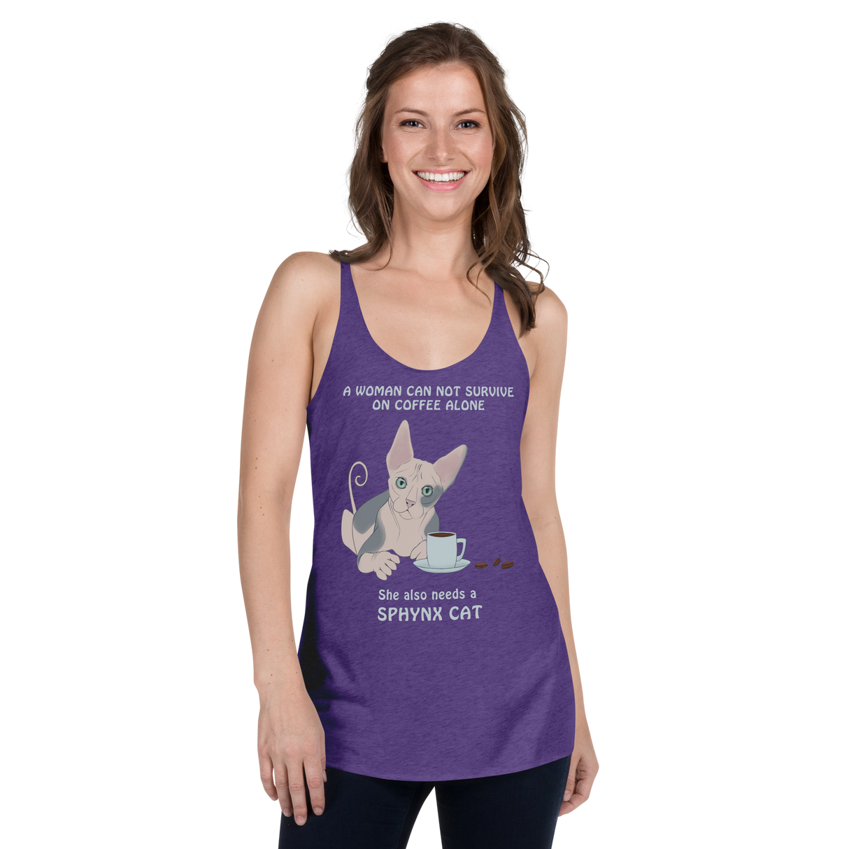 "WOMAN CAN'T SURVIVE ON COFFEE ALONE" TANK from ReNewedPet