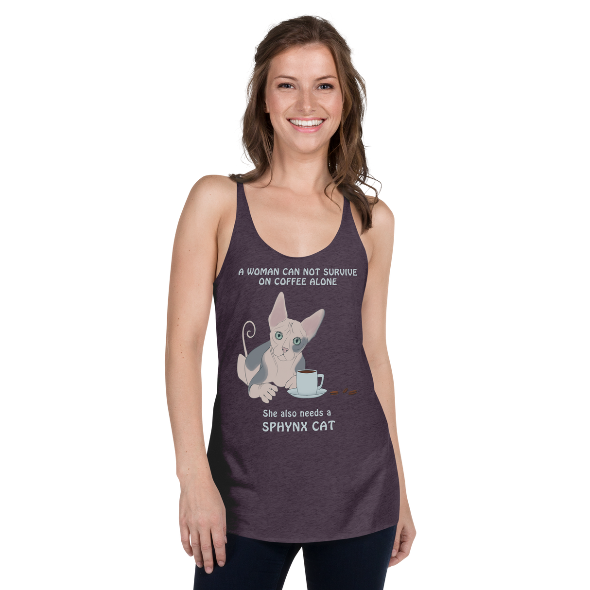 "WOMAN CAN'T SURVIVE ON COFFEE ALONE" TANK from ReNewedPet