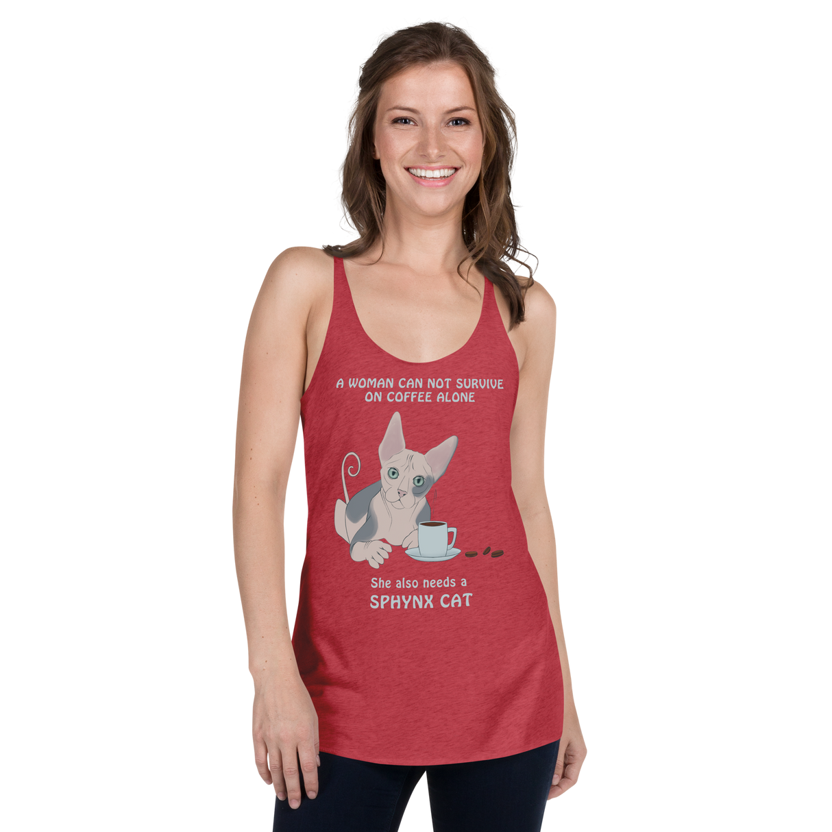 "WOMAN CAN'T SURVIVE ON COFFEE ALONE" TANK from ReNewedPet