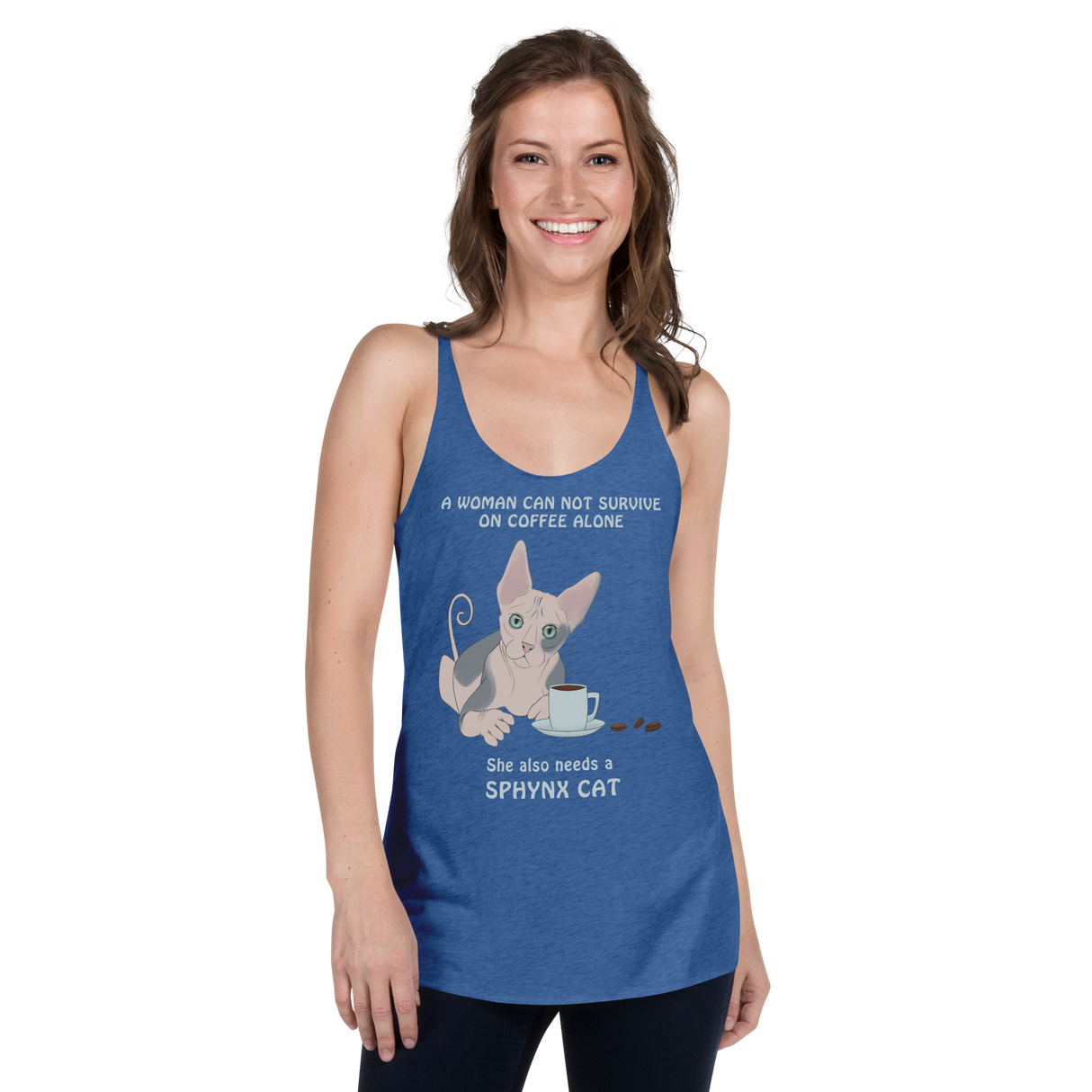 "WOMAN CAN'T SURVIVE ON COFFEE ALONE" TANK from ReNewedPet