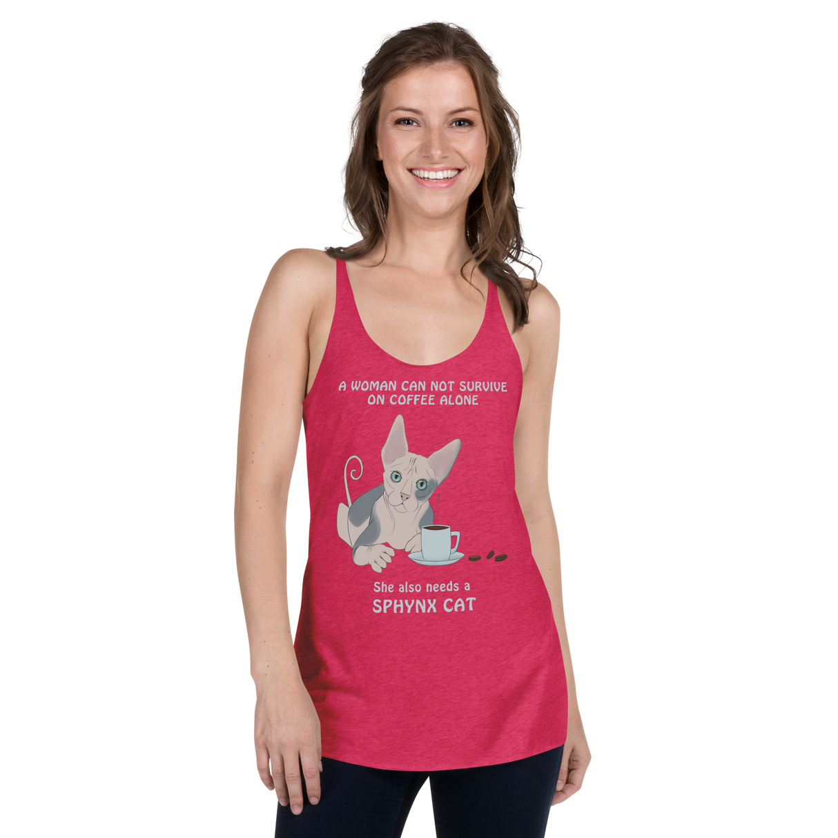 "WOMAN CAN'T SURVIVE ON COFFEE ALONE" TANK from ReNewedPet