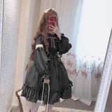 Alice in Wonderland Lolita Dress – Harajuku Fairycore Long Sleeve OP with Lace Trim From Kawaii Stop
