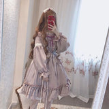 Alice in Wonderland Lolita Dress – Harajuku Fairycore Long Sleeve OP with Lace Trim From Kawaii Stop