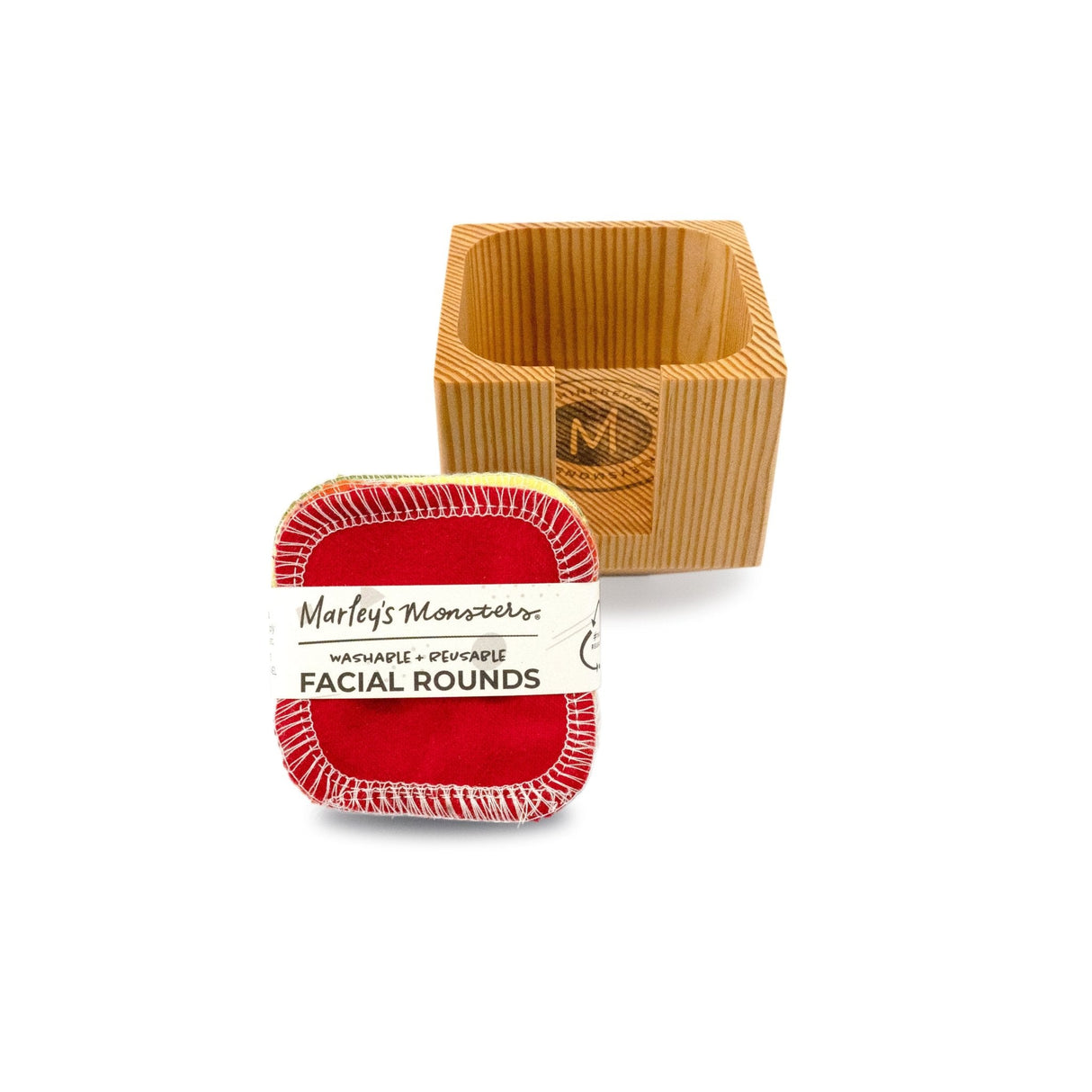 Wooden Facial Round Container with 20-Pack of Reusable Facial Rounds: Rainbow from Marley's Monsters