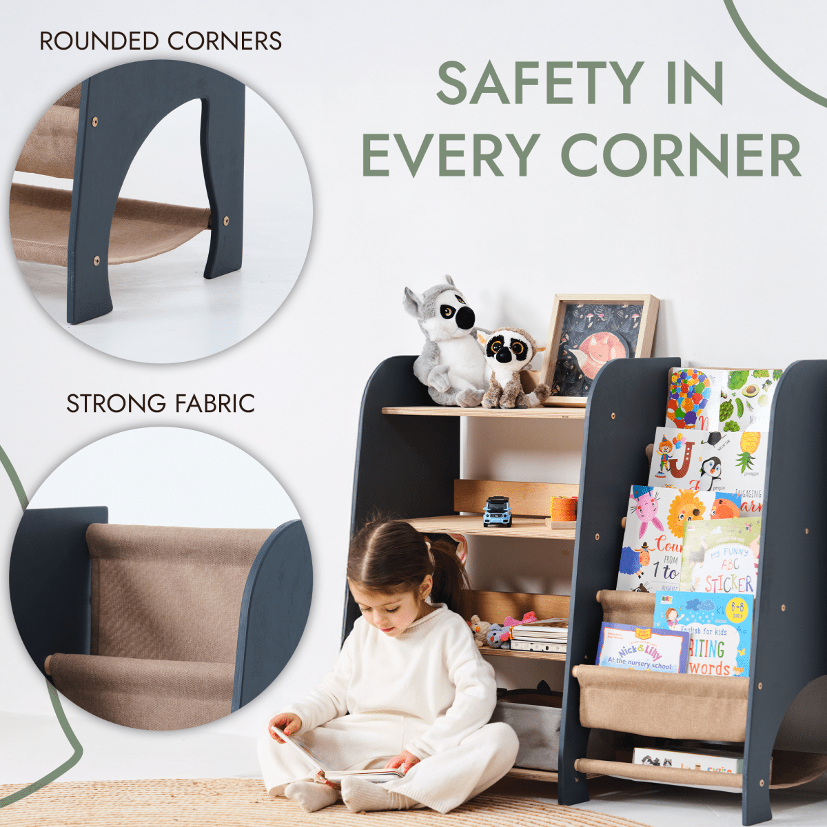 Wooden Montessori Shelves for Toddler 2in1: Bookshelf & Toy Shelving from Goodevas