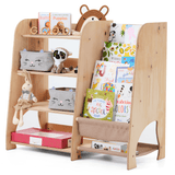 Wooden Montessori Shelves for Toddler 2in1: Bookshelf & Toy Shelving from Goodevas