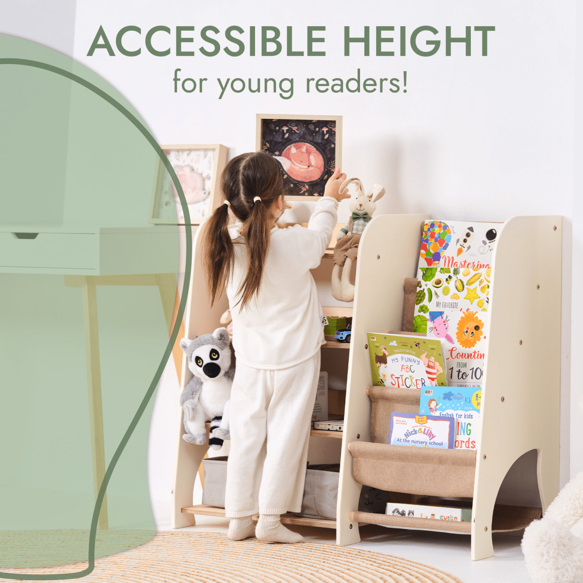 Wooden Montessori Shelves for Toddler 2in1: Bookshelf & Toy Shelving from Goodevas