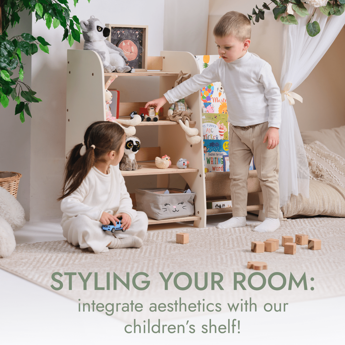 Wooden Montessori Shelves for Toddler 2in1: Bookshelf & Toy Shelving from Goodevas