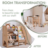 Wooden Montessori Shelves for Toddler 2in1: Bookshelf & Toy Shelving from Goodevas