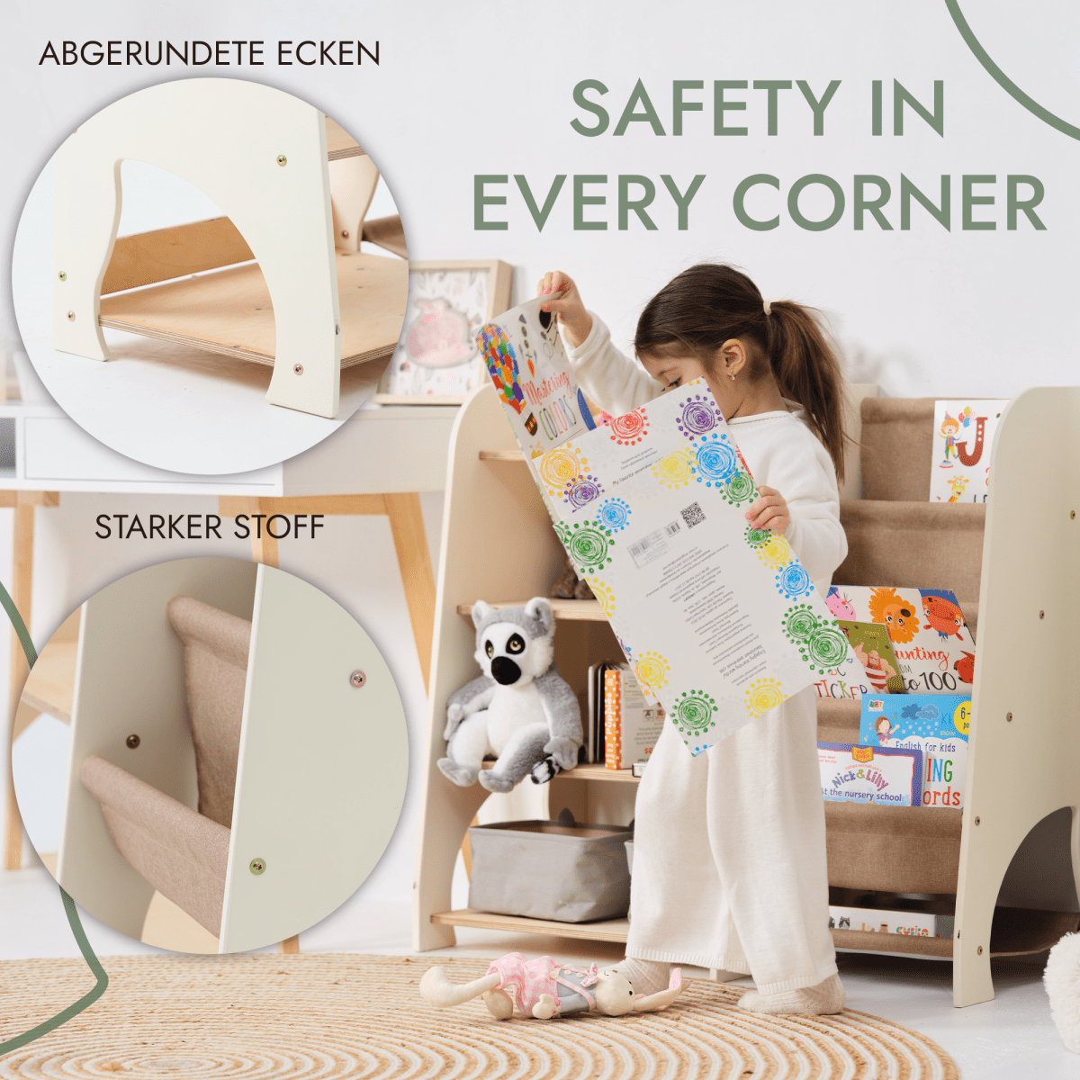 Wooden Montessori Shelves for Toddler 2in1: Bookshelf & Toy Shelving from Goodevas