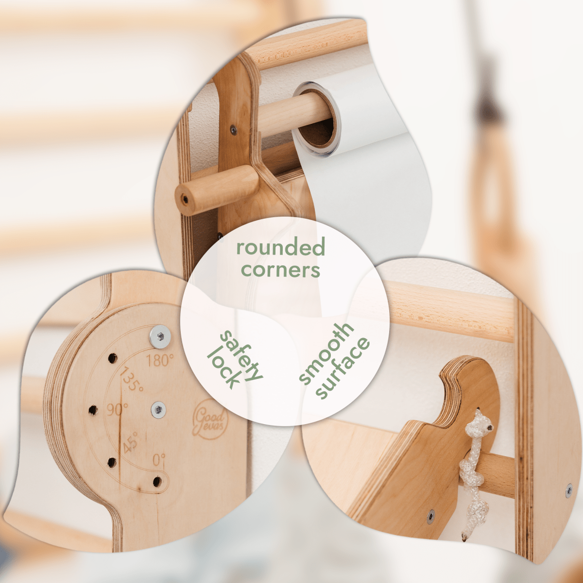 Wooden Swedish Wall / Climbing ladder for Children + Swing Set + Slide Board + Art Add-on from Goodevas