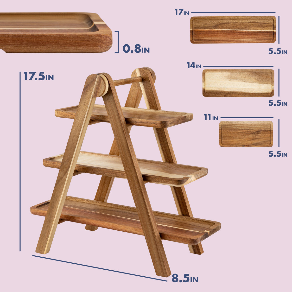 Acacia Wood 3 Tier Serving Tray from Hammont