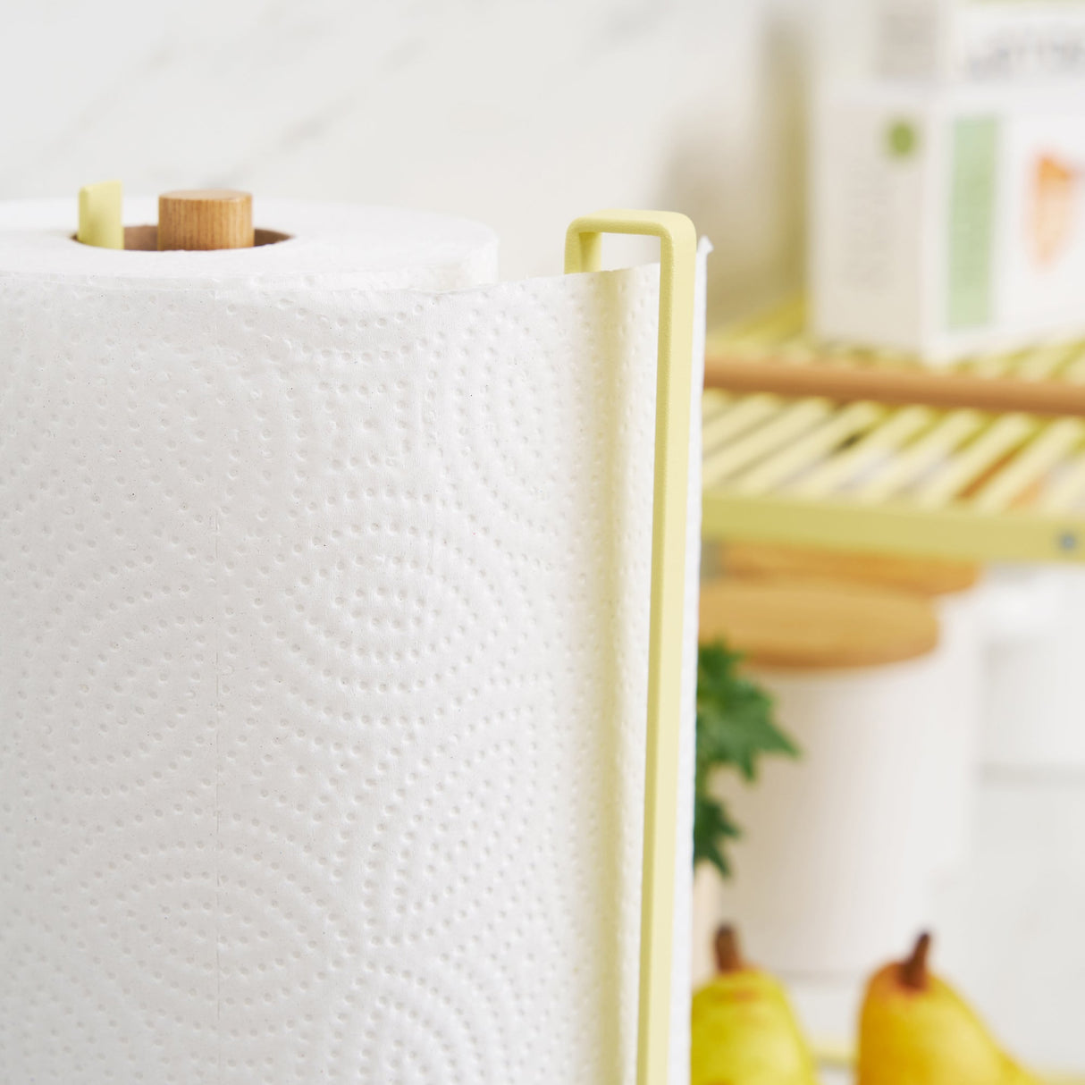 Paper Towel Holder - Steel + Wood - Yellow Pear from Yamazaki Home