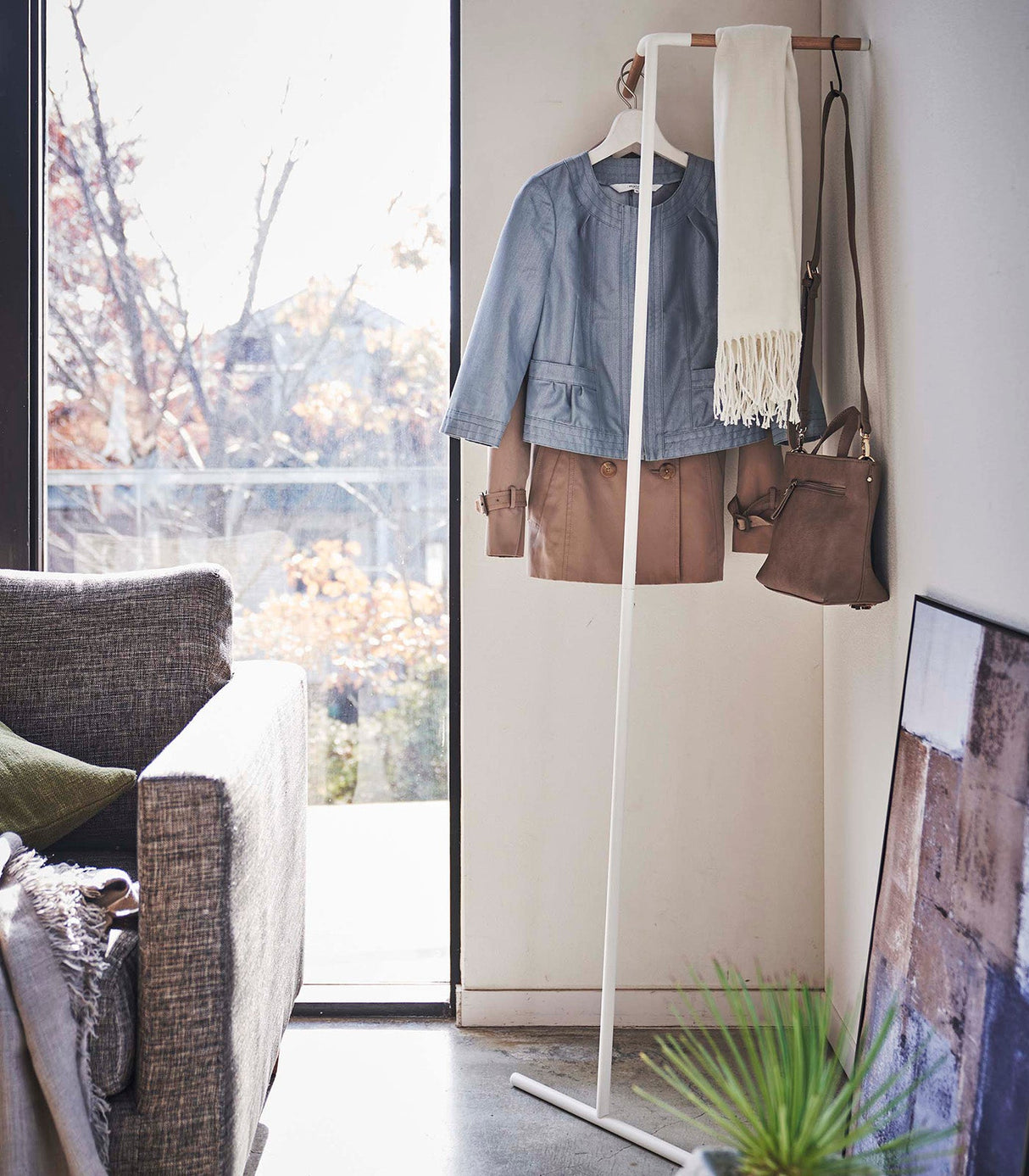 Corner Leaning Coat Hanger (63" H)  - Steel + Wood from Yamazaki Home