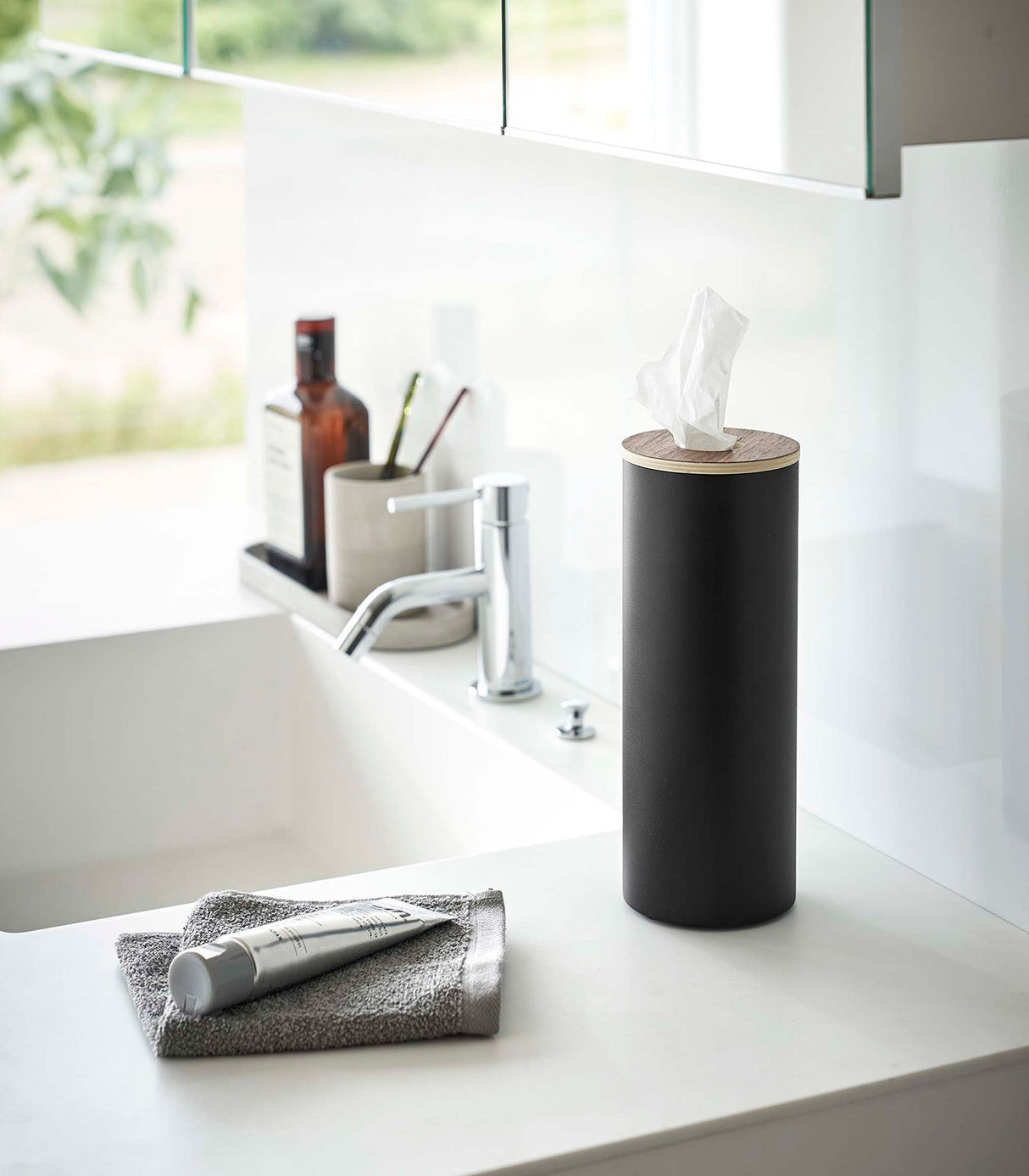 Round Tissue Case - Steel + Wood from Yamazaki Home