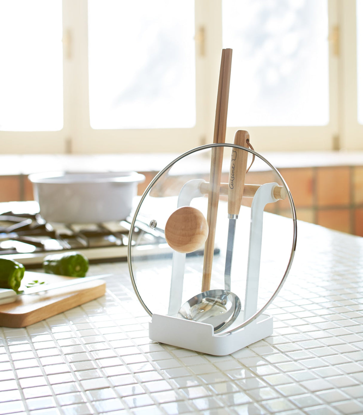 Lid & Ladle Stand - Steel + Wood from Yamazaki Home