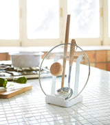 Lid & Ladle Stand - Steel + Wood from Yamazaki Home