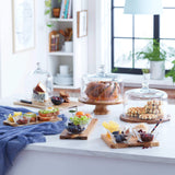Libbey Acaciawood Flat Round Wood Server Cake Stand with Glass Dome from Libbey