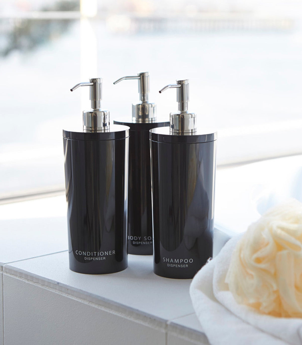 Round Dispenser Bundle - Shampoo, Conditioner, and Body Soap from Yamazaki Home
