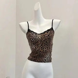 Leopard Print Lace Trim Cami – Y2K Aesthetic Vintage Tank Top From Kawaii Stop