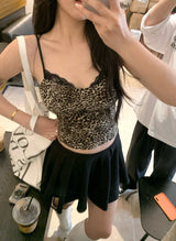 Leopard Print Lace Trim Cami – Y2K Aesthetic Vintage Tank Top From Kawaii Stop