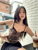 Leopard Print Lace Trim Cami – Y2K Aesthetic Vintage Tank Top From Kawaii Stop