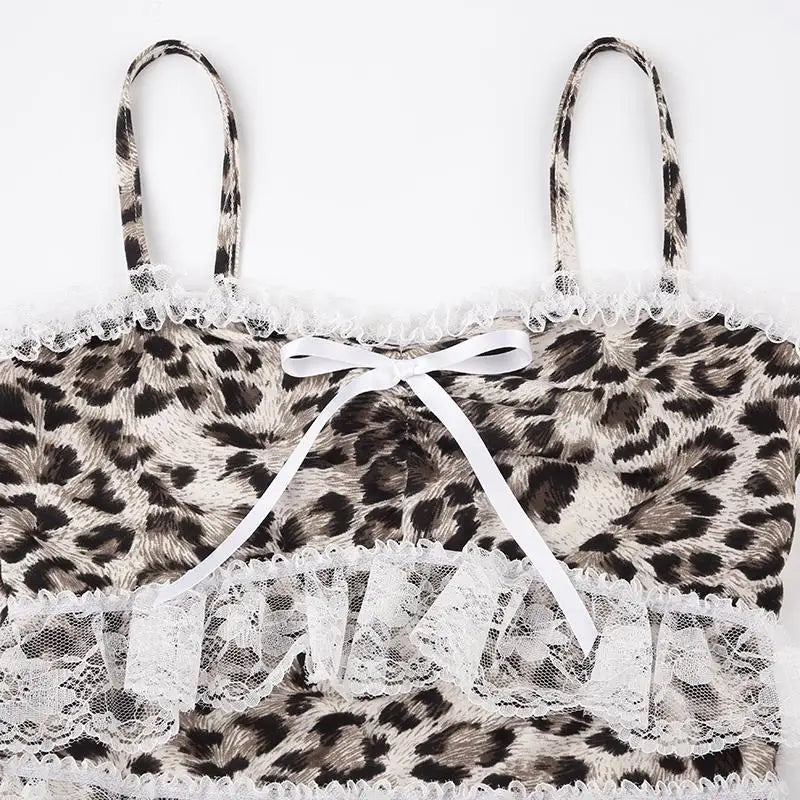 Leopard Print Lace Ruffle Tank Top – Y2K Coquette Cropped Camisole From Kawaii Stop
