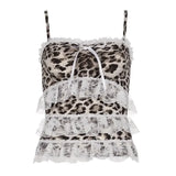 Leopard Print Lace Ruffle Tank Top – Y2K Coquette Cropped Camisole From Kawaii Stop