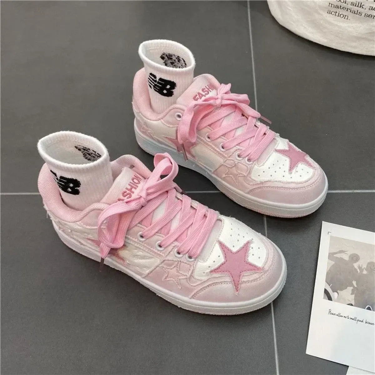 Y2K Pink Flat Fashion Sneakers for Women Strap from Kawaii Stop