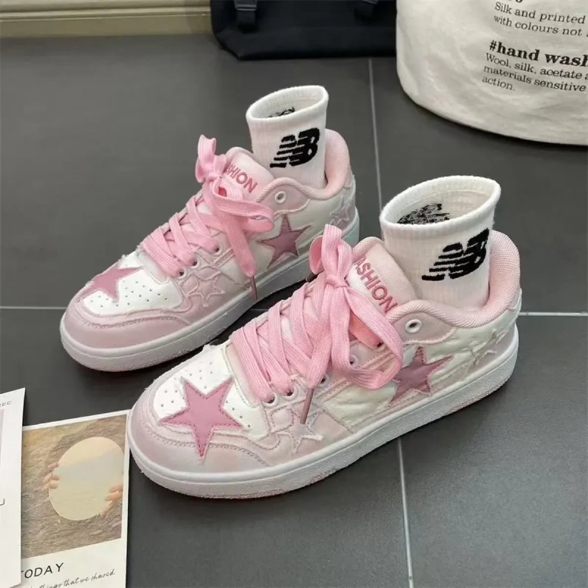 Y2K Pink Flat Fashion Sneakers for Women Strap from Kawaii Stop