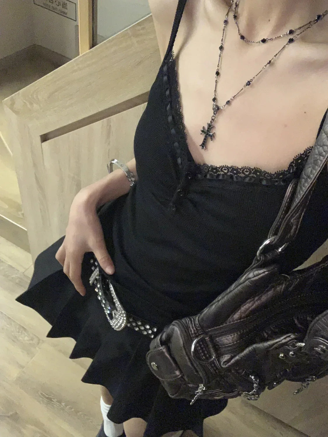 Black Lace Trim Tank Top – Y2K Gothic Coquette Punk Grunge Crop Top From Kawaii Stop