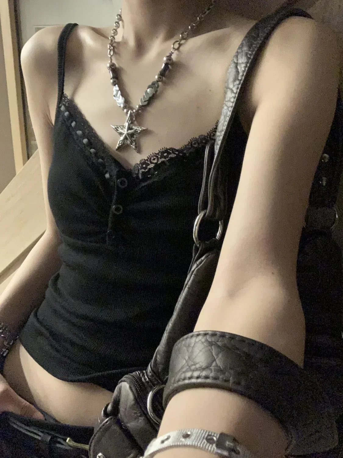 Black Lace Trim Tank Top – Y2K Gothic Coquette Punk Grunge Crop Top From Kawaii Stop